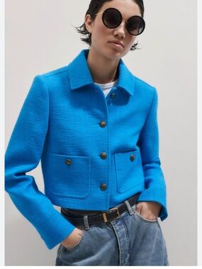 ZARA Gold button detail texture blazer. BKUE. XS